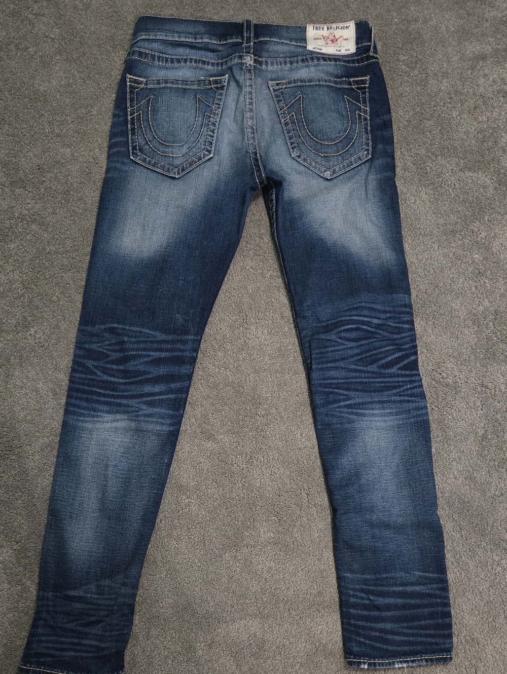 True Religion Men's Dark Blue Faded Skinny Jeans